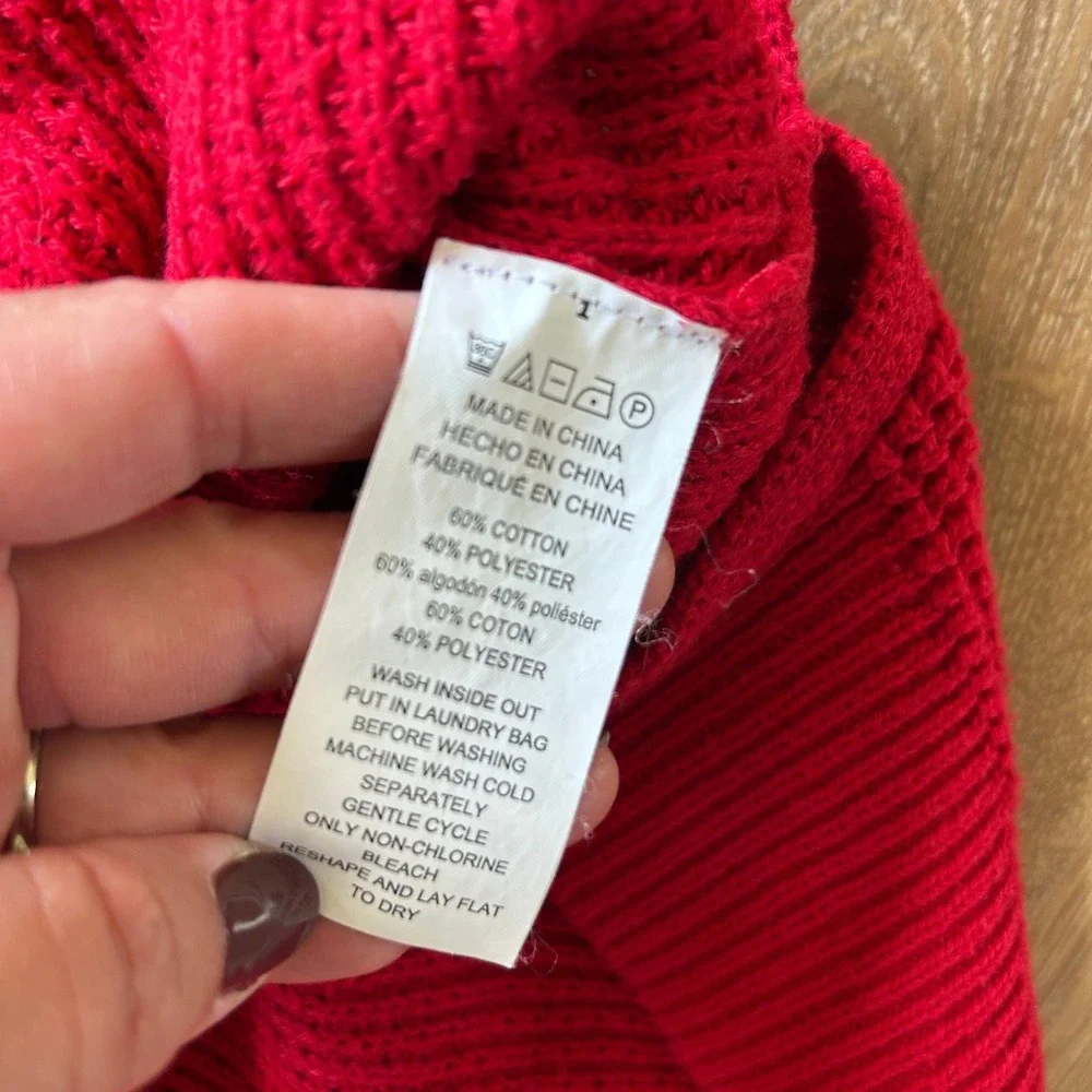 Michael Kors Womens Red Waffle Knit Turtleneck Sweater Raglan Sleeve Small